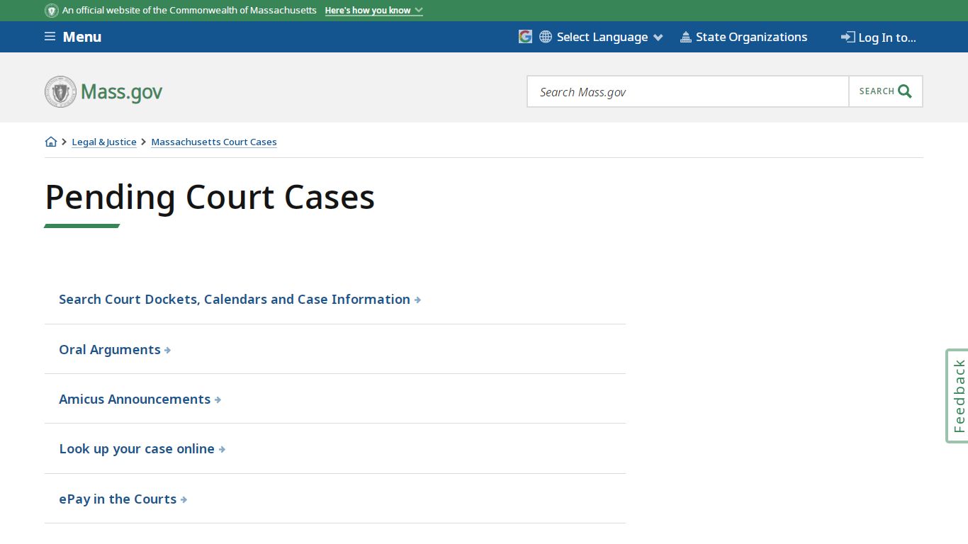 Pending Court Cases | Mass.gov