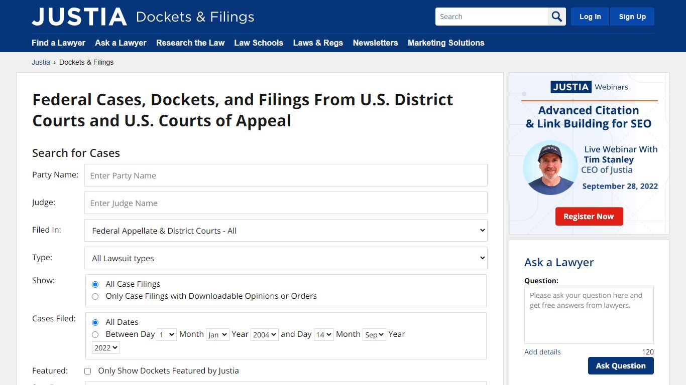 U.S. District Court and U.S. Court of Appeals Cases, Dockets and ...